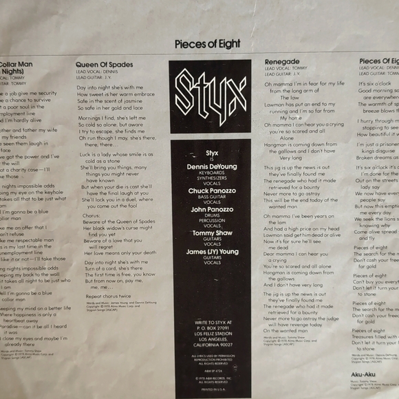 Vintage STYX PIECES OF EIGHT Vinyl LP Record Album - Picture 7 of 11
